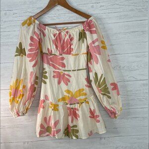 Sabo Skirt Floral Off-Shoulder Mini Dress - Pink, Yellow, Green